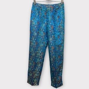 Boston Proper Turquoise Blue Shiny Multicolor Floral Trouser Pants Size 10